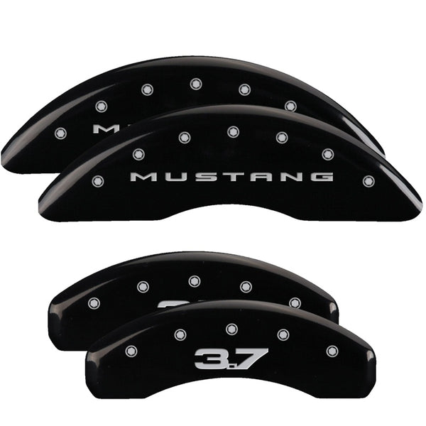 MGP 4 Caliper Covers Engraved Front 2015/Mustang Engraved Rear 2015/37 Black finish silver ch - 10204SM32BK