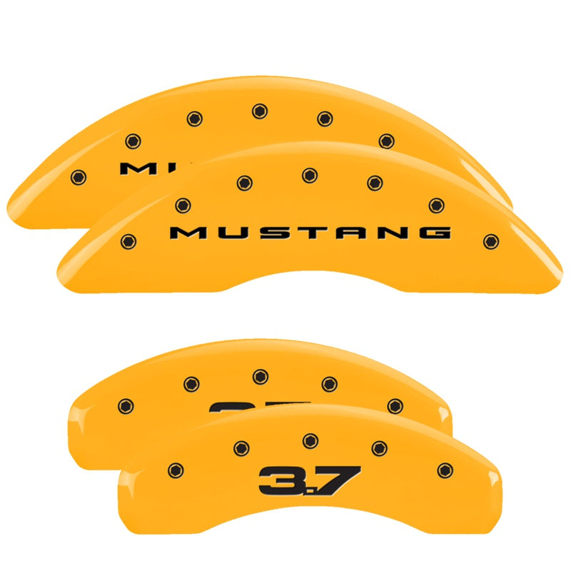 MGP 4 Caliper Covers Engraved Front 2015/Mustang Engraved Rear 2015/37 Yellow finish black ch - 10204SM32YL
