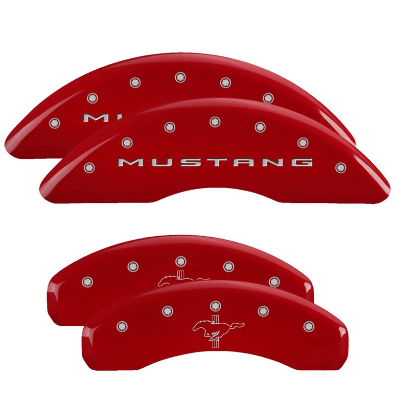 MGP 4 Caliper Covers Engraved Front 2015/Mustang Engraved Rear 2015/Bar &amp; Pony Red/Silve 19in. Min - 10204SMB2RD