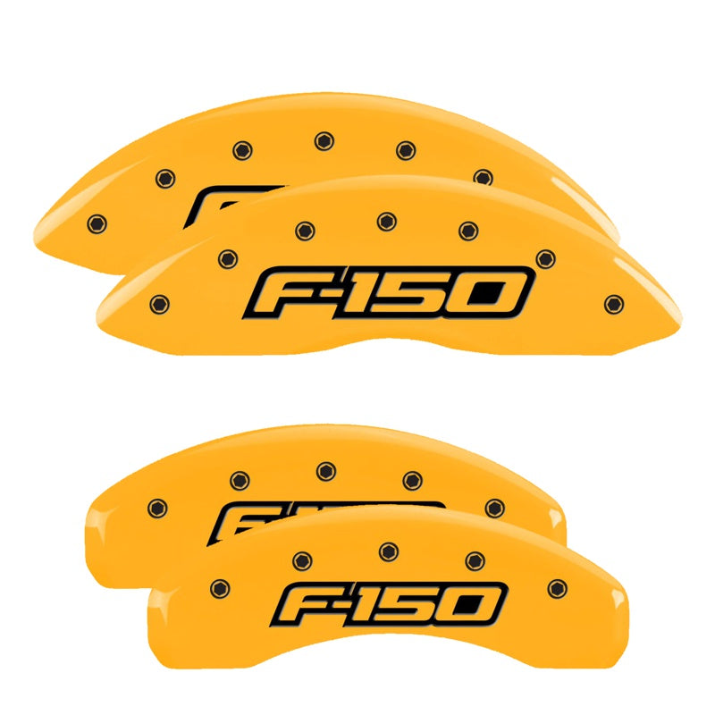 MGP 4 Caliper Covers Engraved Front &amp; Rear Oval Logo/Ford Yellow Finish Black Char 2013 Ford F-150 - 10219SF15YL