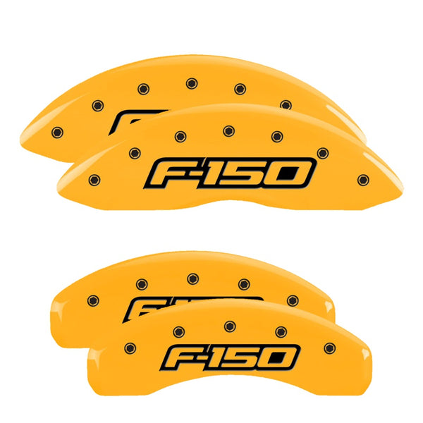 MGP 4 Caliper Covers Engraved Front &amp; Rear Oval Logo/Ford Yellow Finish Black Char 2013 Ford F-150 - 10219SF15YL