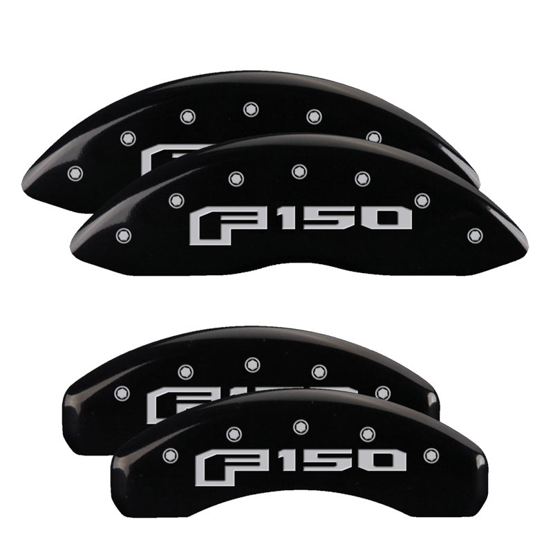 MGP 4 Caliper Covers Engraved Front &amp; Rear Oval Logo/Ford Black Finish Silver Char 2013 Ford F-150 - 10219SF16BK