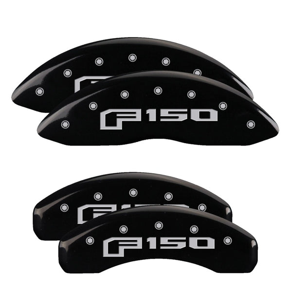 MGP 4 Caliper Covers Engraved Front &amp; Rear Oval Logo/Ford Black Finish Silver Char 2013 Ford F-150 - 10219SF16BK