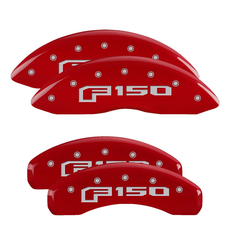 MGP 4 Caliper Covers Engraved Front &amp; Rear 2015 Ford F-150 Red Finish Silver Characters - 10219SF16RD