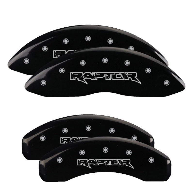MGP 4 Caliper Covers Engraved Front &amp; Rear Raptor Black finish silver ch - 10219SRPTBK