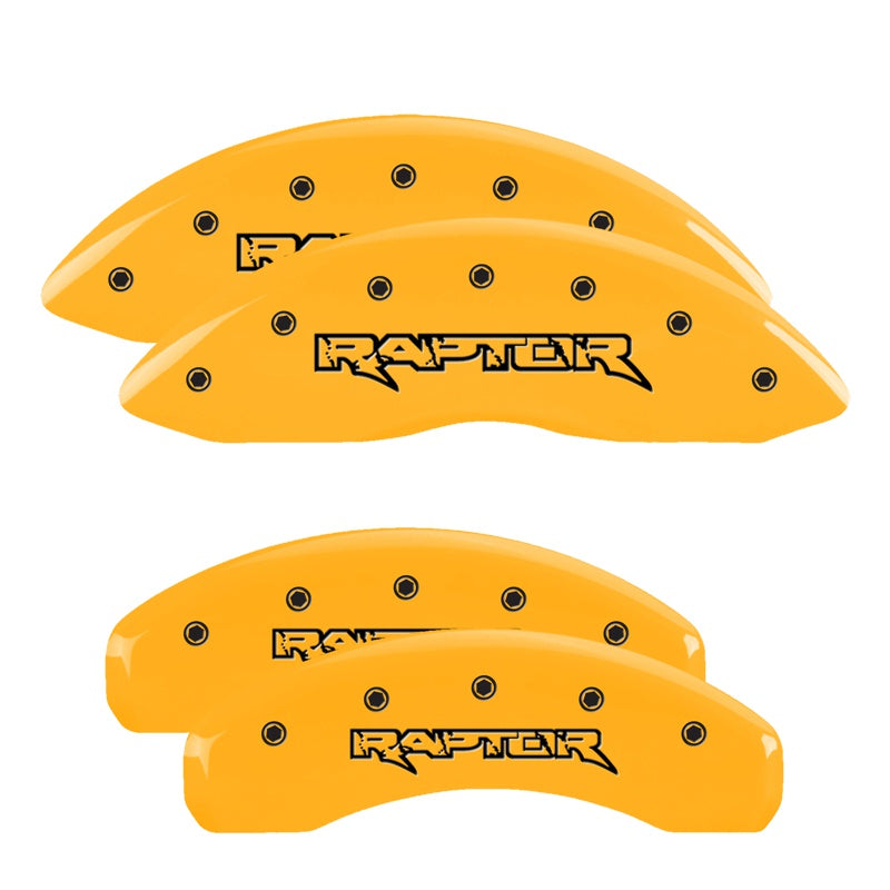 MGP 4 Caliper Covers Engraved Front &amp; Rear Raptor Yellow finish black ch - 10219SRPTYL