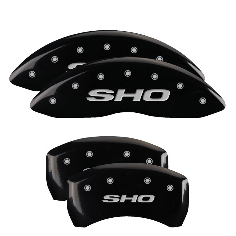 MGP 4 Caliper Covers Engraved Front &amp; Rear SHO Black finish silver ch - 10222SSHOBK