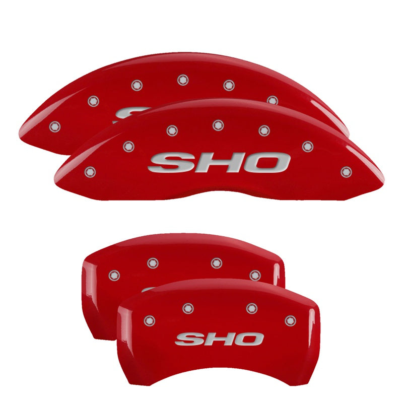 MGP 4 Caliper Covers Engraved Front &amp; Rear SHO Red finish silver ch - 10222SSHORD