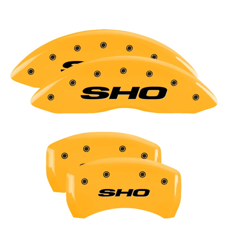 MGP 4 Caliper Covers Engraved Front &amp; Rear SHO Yellow finish black ch - 10222SSHOYL