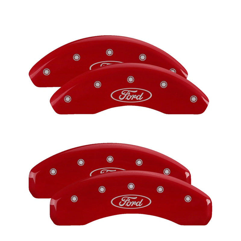 MGP 4 Caliper Covers Engraved Front &amp; Rear Oval logo/Ford Red finish silver ch - 10227SFRDRD