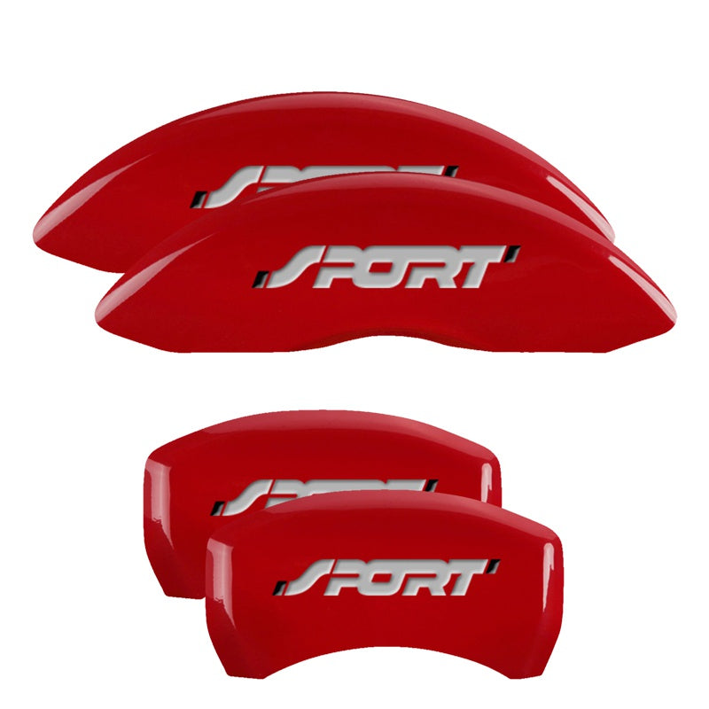 MGP 4 Caliper Covers Engraved Front &amp; Rear No bolts/Sport Red finish silver ch - 10229SSP1RD