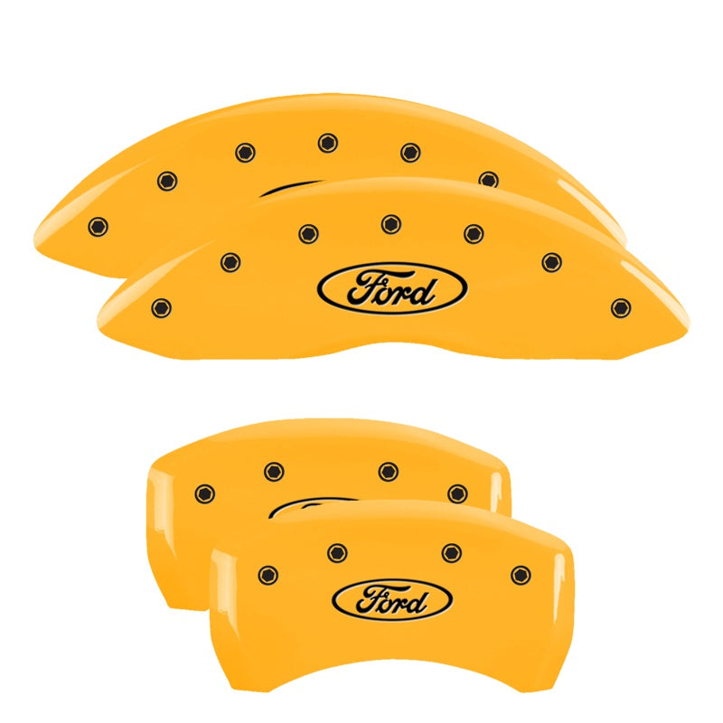 MGP 4 Caliper Covers Engraved Front &amp; Rear Oval logo/Ford Yellow finish black ch - 10230SFRDYL