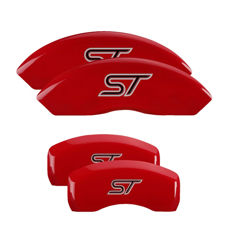MGP 4 Caliper Covers Engraved Front &amp; Rear No bolts/ST Red finish silver ch - 10231SST1RD