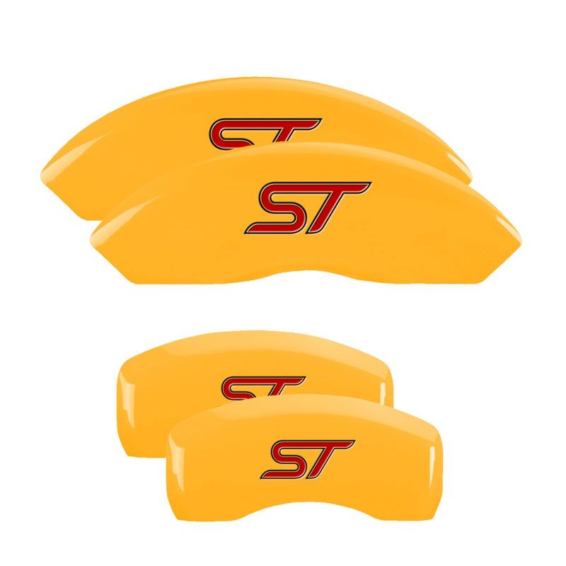 MGP 4 Caliper Covers Engraved Front &amp; Rear No bolts/ST Yellow finish black ch - 10231SST1YL