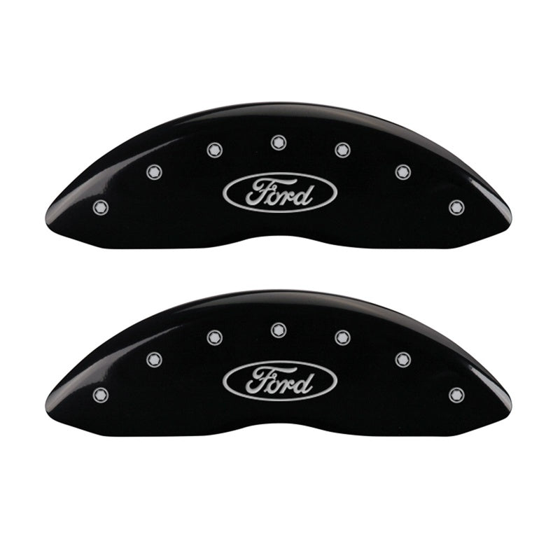 MGP Front set 2 Caliper Covers Engraved Front Oval logo/Ford Black finish silver ch - 10234FFRDBK