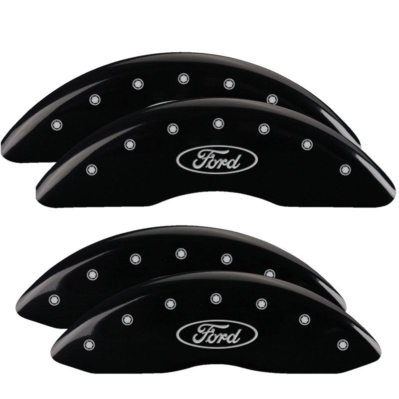 MGP 4 Caliper Covers Engraved Front &amp; Rear Oval logo/Ford Black finish silver ch - 10235SFRDBK