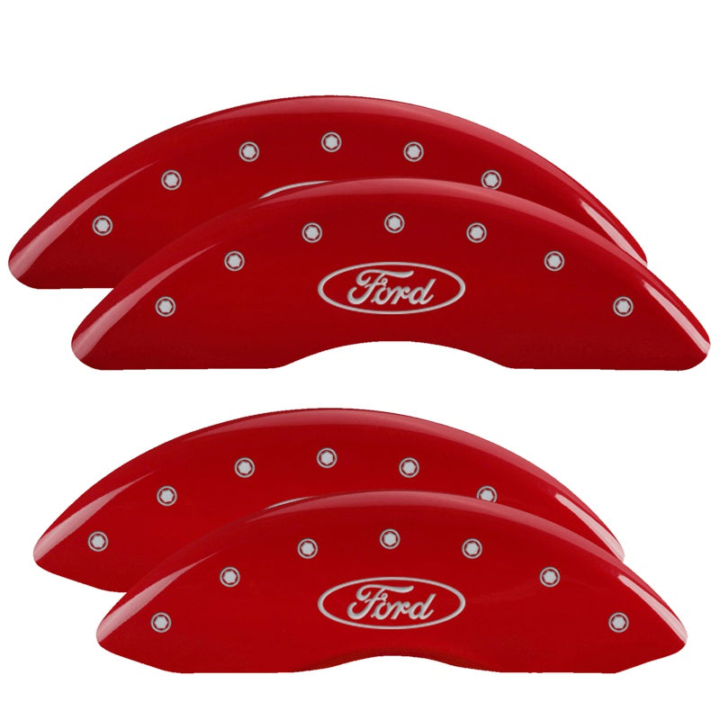 MGP 4 Caliper Covers Engraved Front &amp; Rear Oval logo/Ford Red finish silver ch - 10235SFRDRD