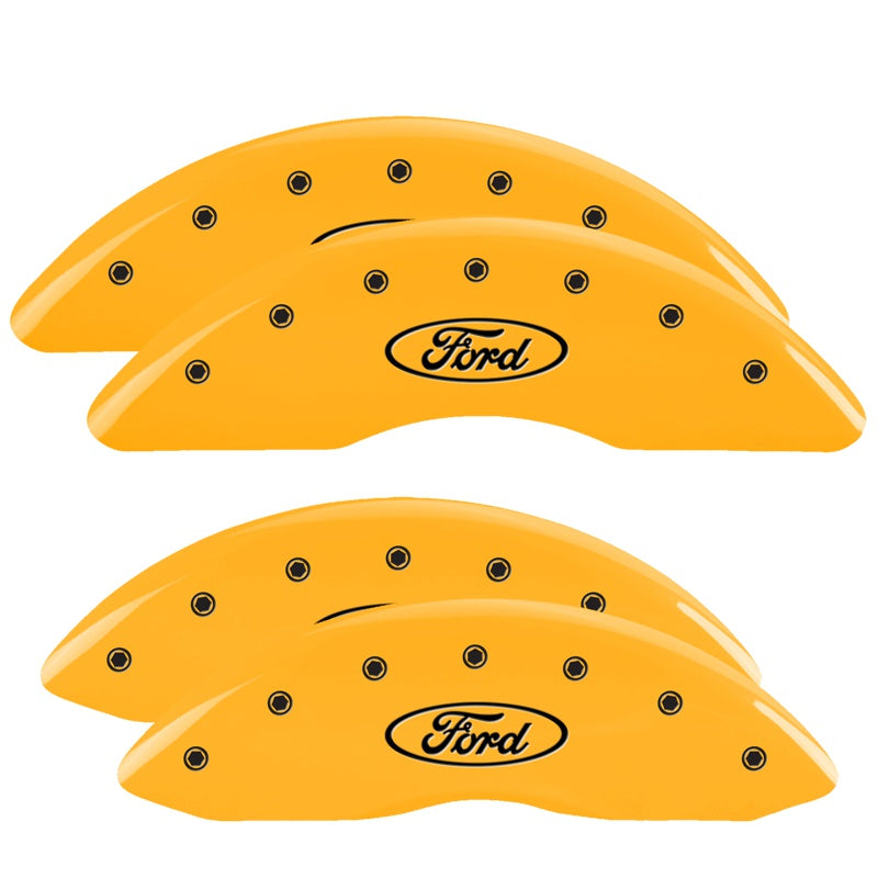 MGP 4 Caliper Covers Engraved Front &amp; Rear Oval logo/Ford Yellow finish black ch - 10235SFRDYL