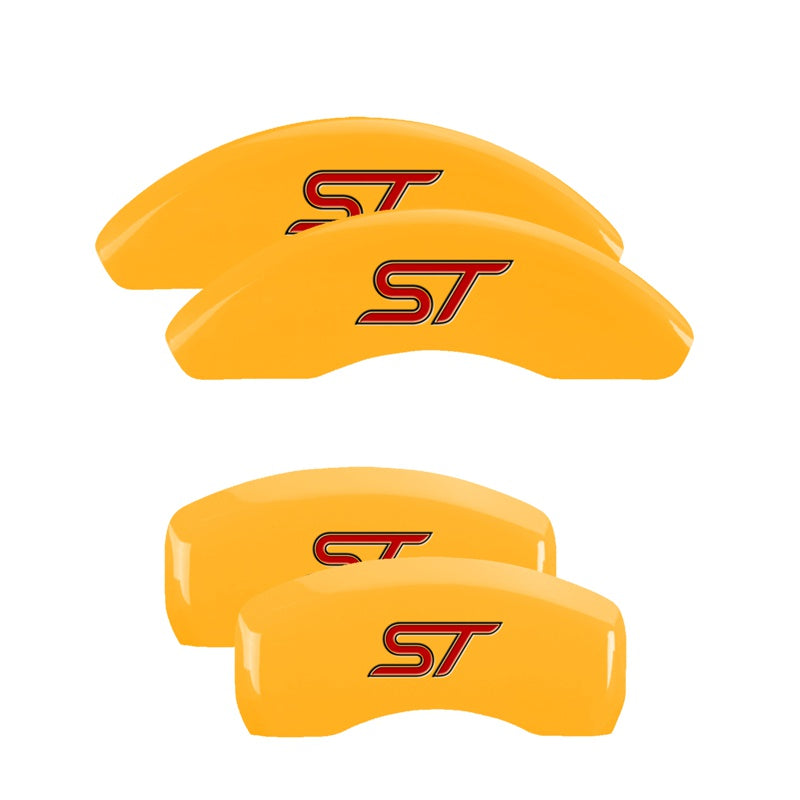 MGP 4 Caliper Covers Engraved Front &amp; Rear No bolts/ST Yellow finish black ch - 10236SST1YL