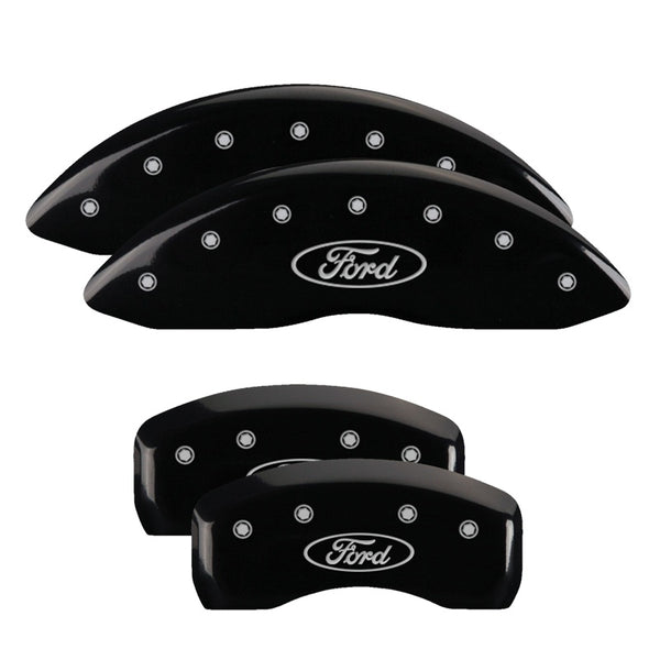 MGP 4 Caliper Covers Engraved Front &amp; Rear Oval logo/Ford Black finish silver ch - 10241SFRDBK
