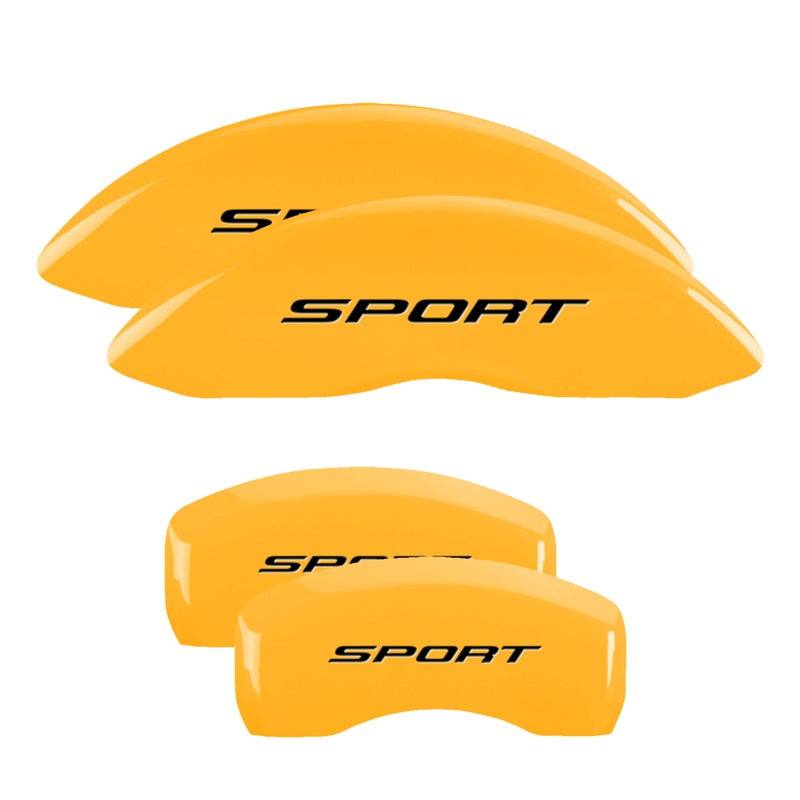 MGP 4 Caliper Covers Engraved Front &amp; Rear No Bolts/Sport 2015 Yellow finish black ch - 10241SSP2YL