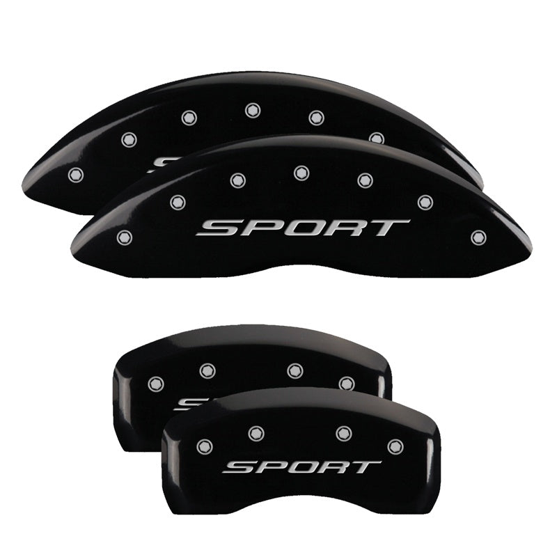 MGP 4 Caliper Covers Engraved front &amp; Rear 2015/Sport Black finish silver ch - 10241SSPTBK