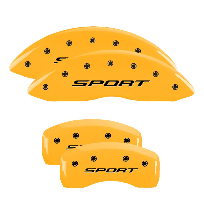 MGP 4 Caliper Covers Engraved front &amp; Rear 2015/Sport Yellow finish black ch - 10241SSPTYL