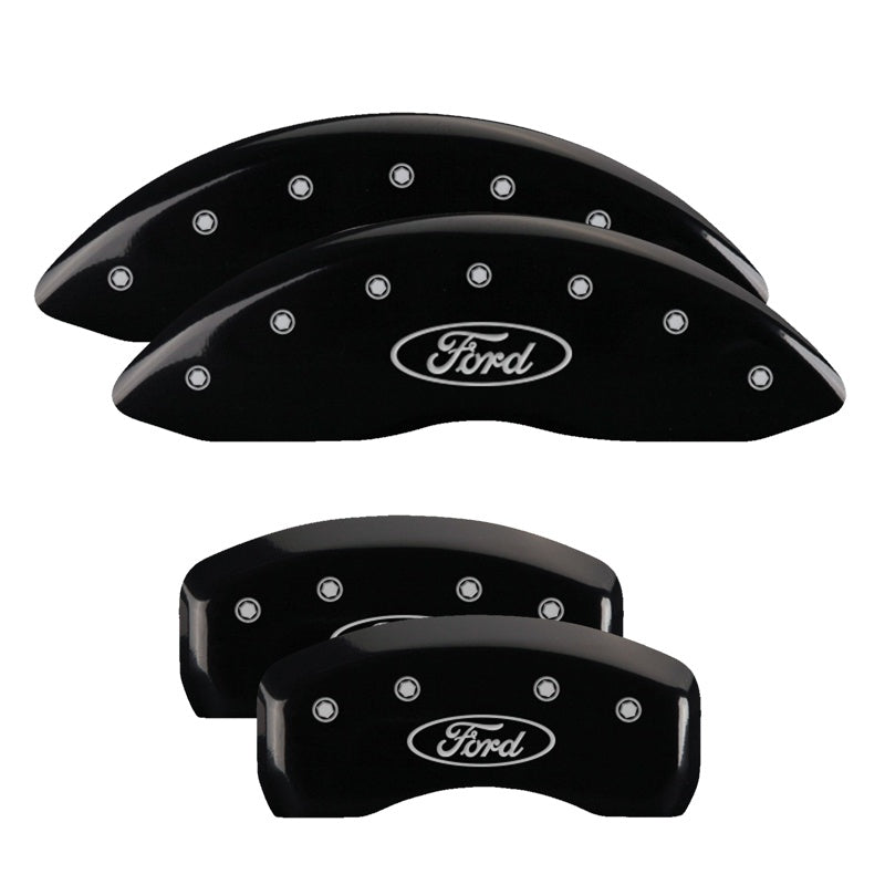 MGP 4 Caliper Covers Engraved Front &amp; Rear Oval logo/Ford Black finish silver ch - 10242SFRDBK