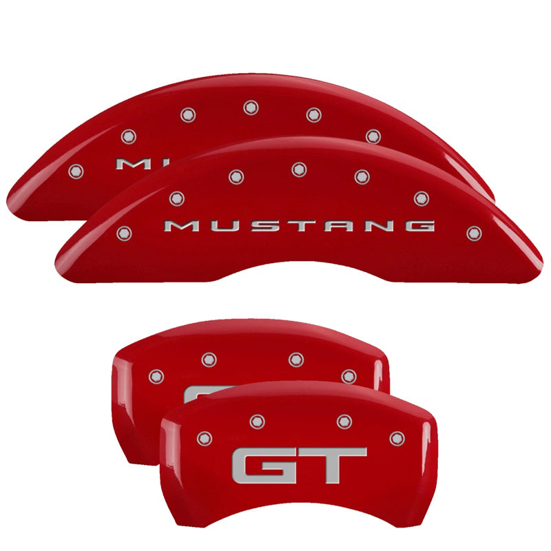 MGP 2024+ Ford Mustang GT 4 Caliper Covers Front &amp; Rear - Red Finish w/ Mustang/GT Logo - 10269S2MGRD