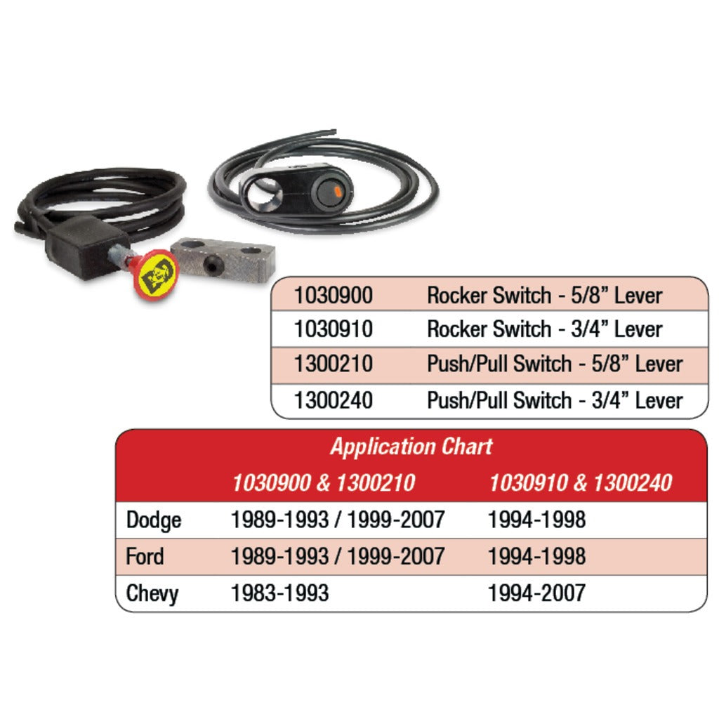 BD Diesel Rocker Switch Kit Exhaust Brake - 5/8in Manual Lever - 1030900