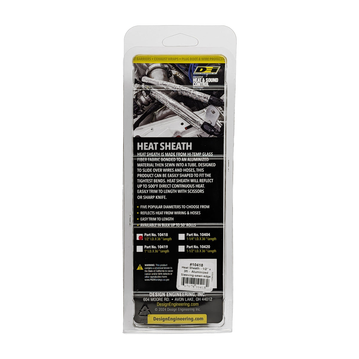 DEI Heat Sheath 1/2in I.D. x 3ft - Aluminized Sleeving - Sewn Edge - 10418 by DEI - front view