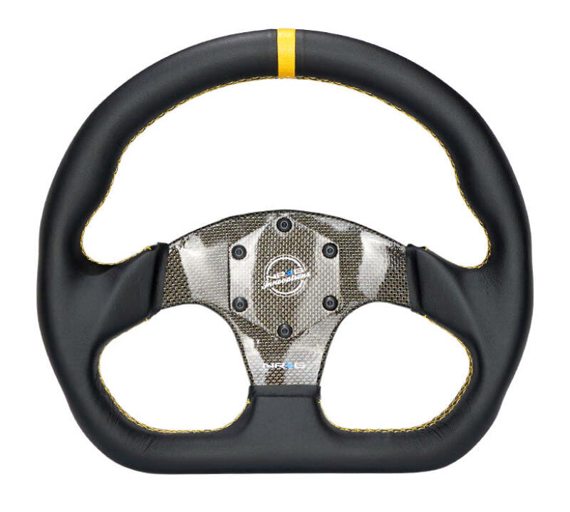 NRG Carbon Fiber Flat Bottom Steering Wheel (320mm) Silver CF Center w/Silver Stitch/Center Mark - RST-024CF/SL - close-up view