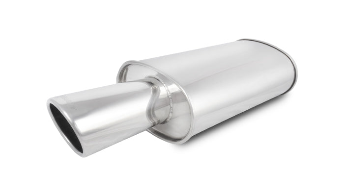 Vibrant StreetPower Oval Muffler with 4in Round Tip Angle Cut Rolled Edge - 2.5in inlet I.D. - 1046