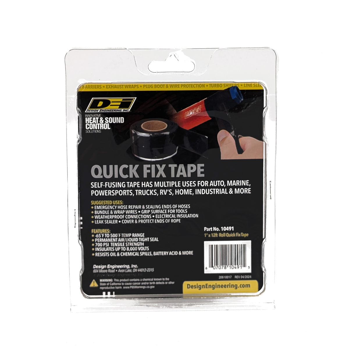 DEI Quick Fix Tape 1in x 12ft - Black - 10491 by DEI - front view