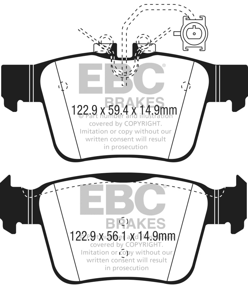 EBC 2017+ Alfa Romeo Giulia 2.0T Yellowstuff Rear Brake Pads - DP42315R for 2017-2023 Alfa Romeo Giulia - front view