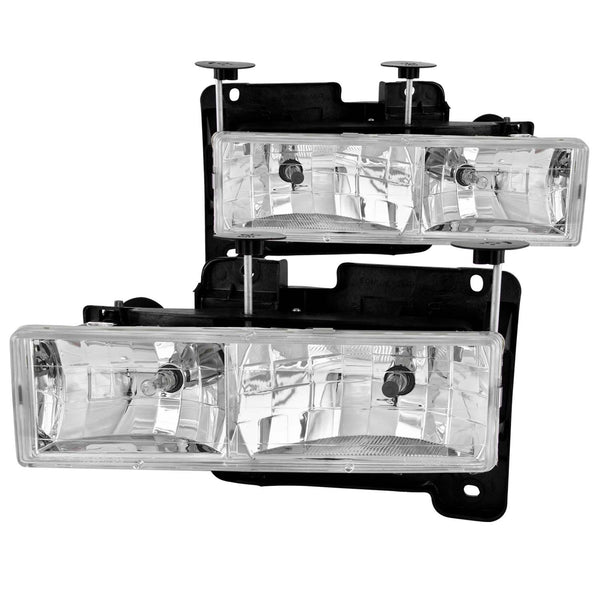 ANZO 1988-1998 Chevrolet C1500 Crystal Headlights Chrome - 111004 for 1988-2000 Chevrolet C3500 - front view