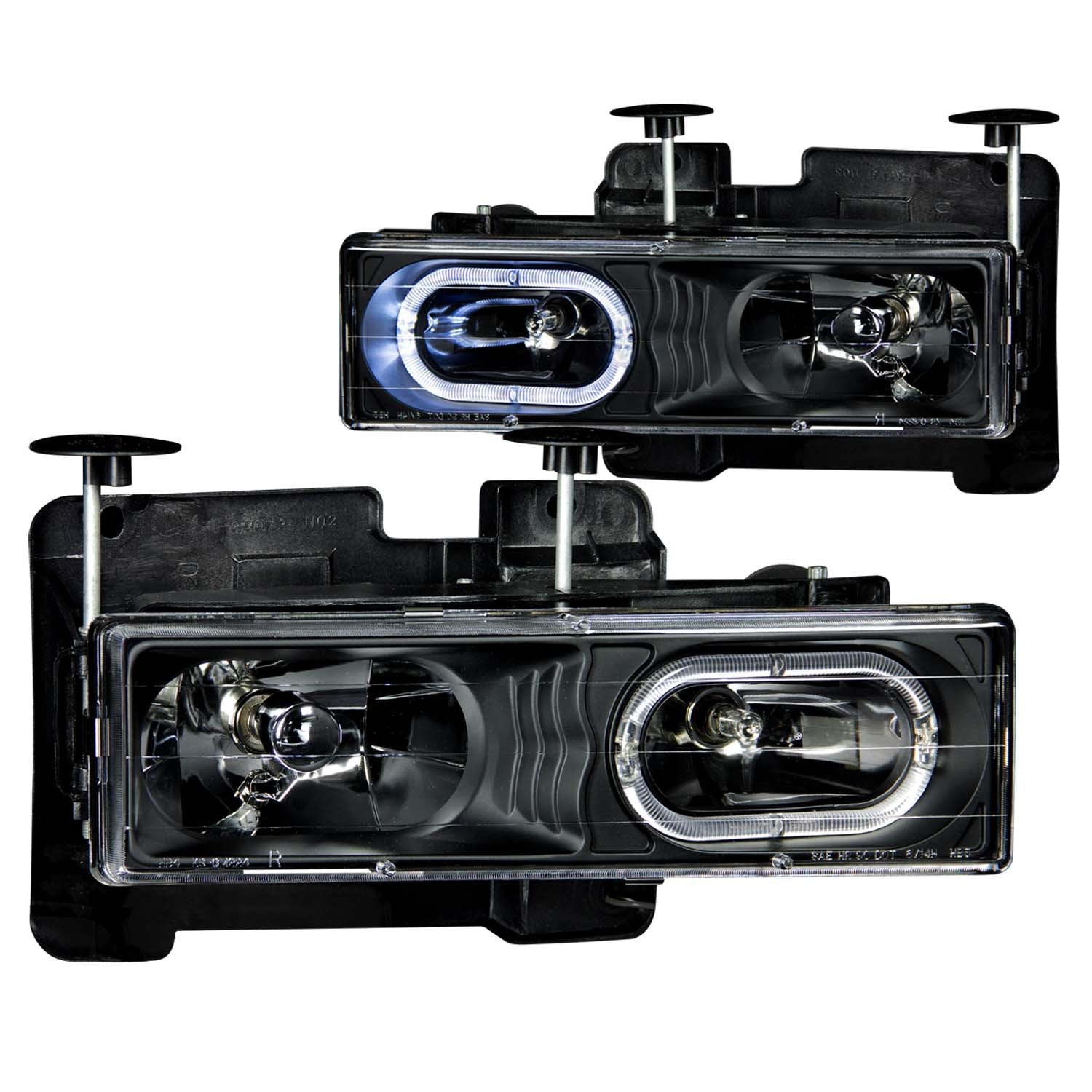 ANZO 1988-1998 Chevrolet C1500 Crystal Headlights Black w/ Halo - 111007 for 1988-2000 Chevrolet C3500 - front view