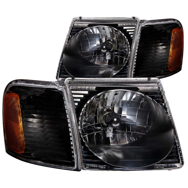 ANZO 2001-2005 Ford Explorer Crystal Headlights Black - 111041 for 2001-2005 Ford Explorer - front view