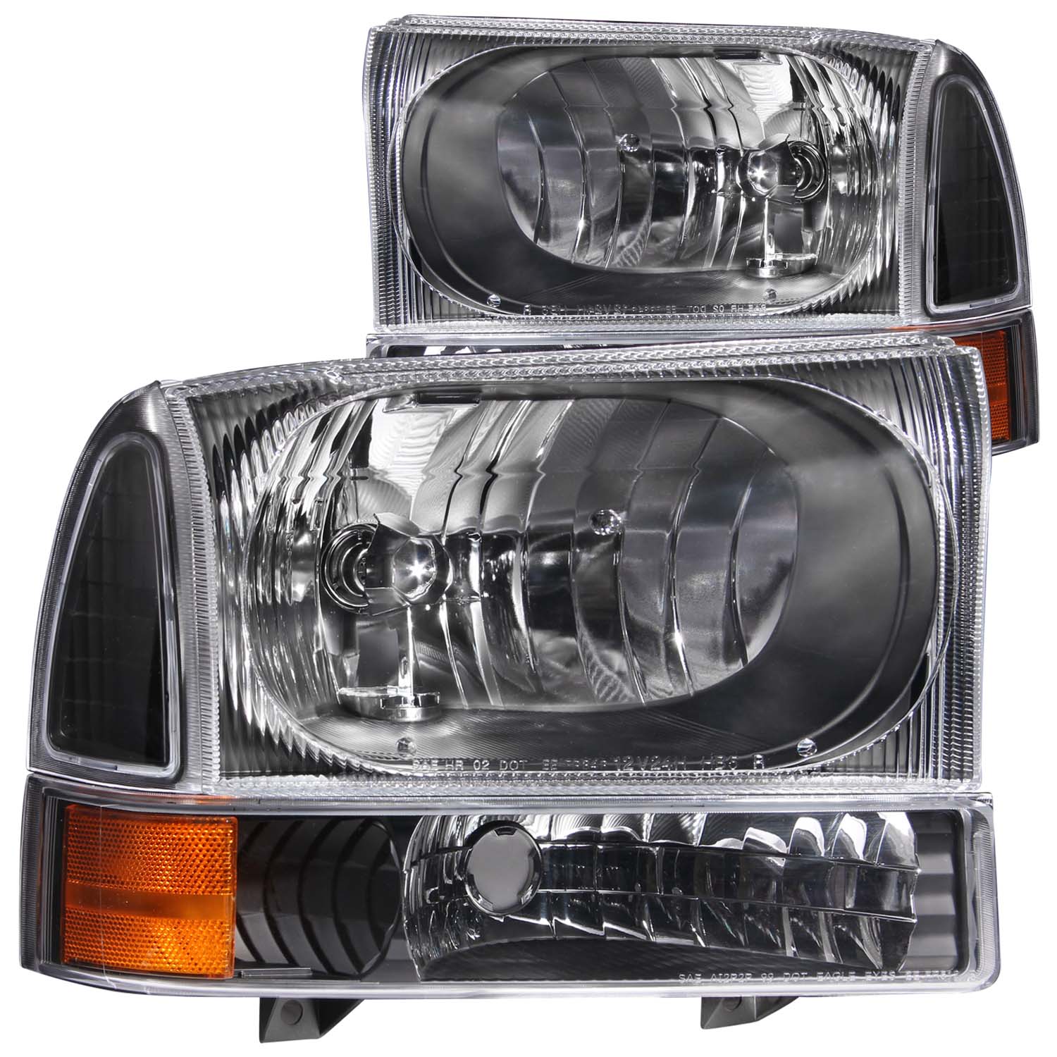 ANZO 2000-2004 Ford Excursion Crystal Headlights Black - 111080 for 1999-2004 Ford F 250 - front view