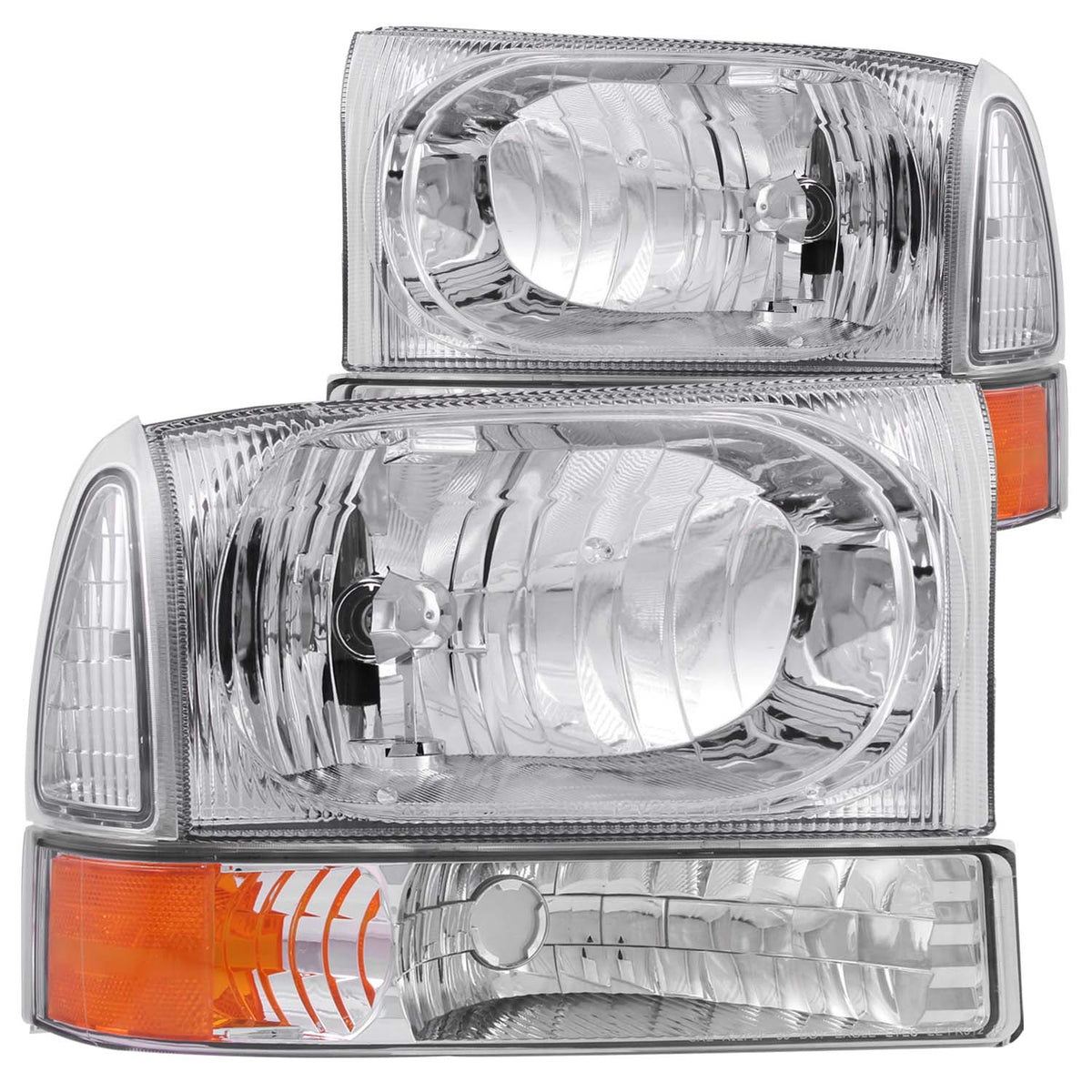 ANZO 2000-2004 Ford Excursion Crystal Headlights Chrome w/ Corner Lights 2pc - 111081 for 1999-2004 Ford F 250 - front view
