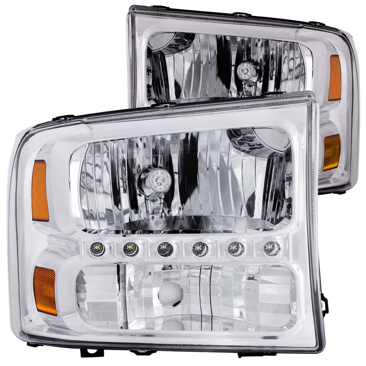 ANZO 2000-2004 Ford Excursion Crystal Headlights Chrome w/ LED 1pc - 111088 for 1999-2004 Ford F 250 - front view