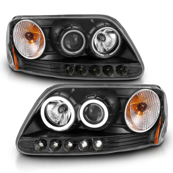 ANZO 1997-2003 Ford F-150 Projector Headlights w/ Halo Black (CCFL) - 111097 for 1997-2004 Ford F 150 - front view