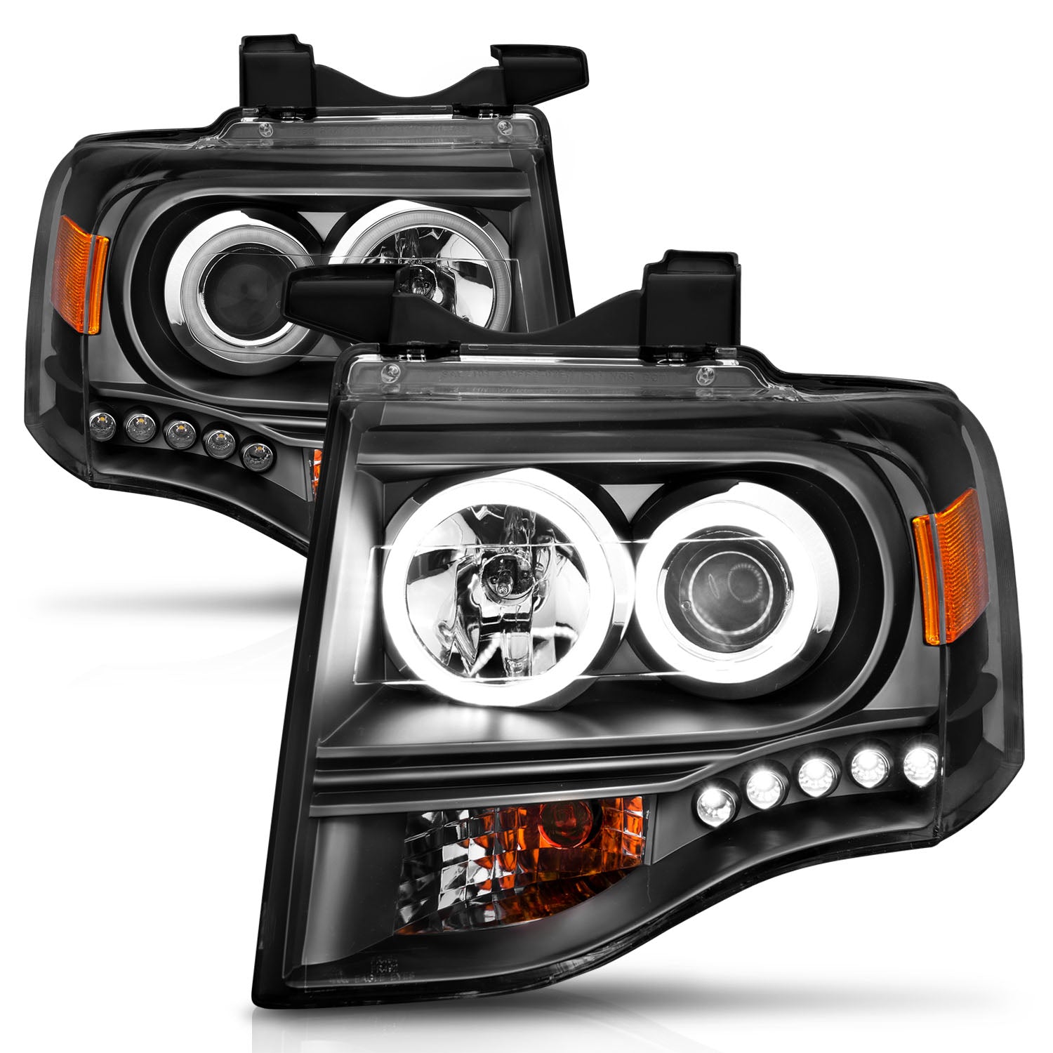 ANZO 2007-2014 Ford Expedition Projector Headlights w/ Halo Black - 111113 for 2007-2014 Ford Expedition - front view