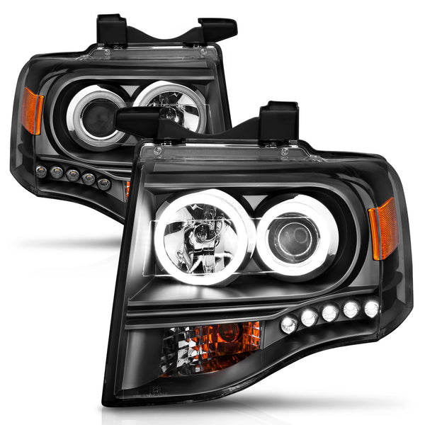 ANZO 2007-2014 Ford Expedition Projector Headlights w/ Halo Black - 111113 for 2007-2014 Ford Expedition - front view