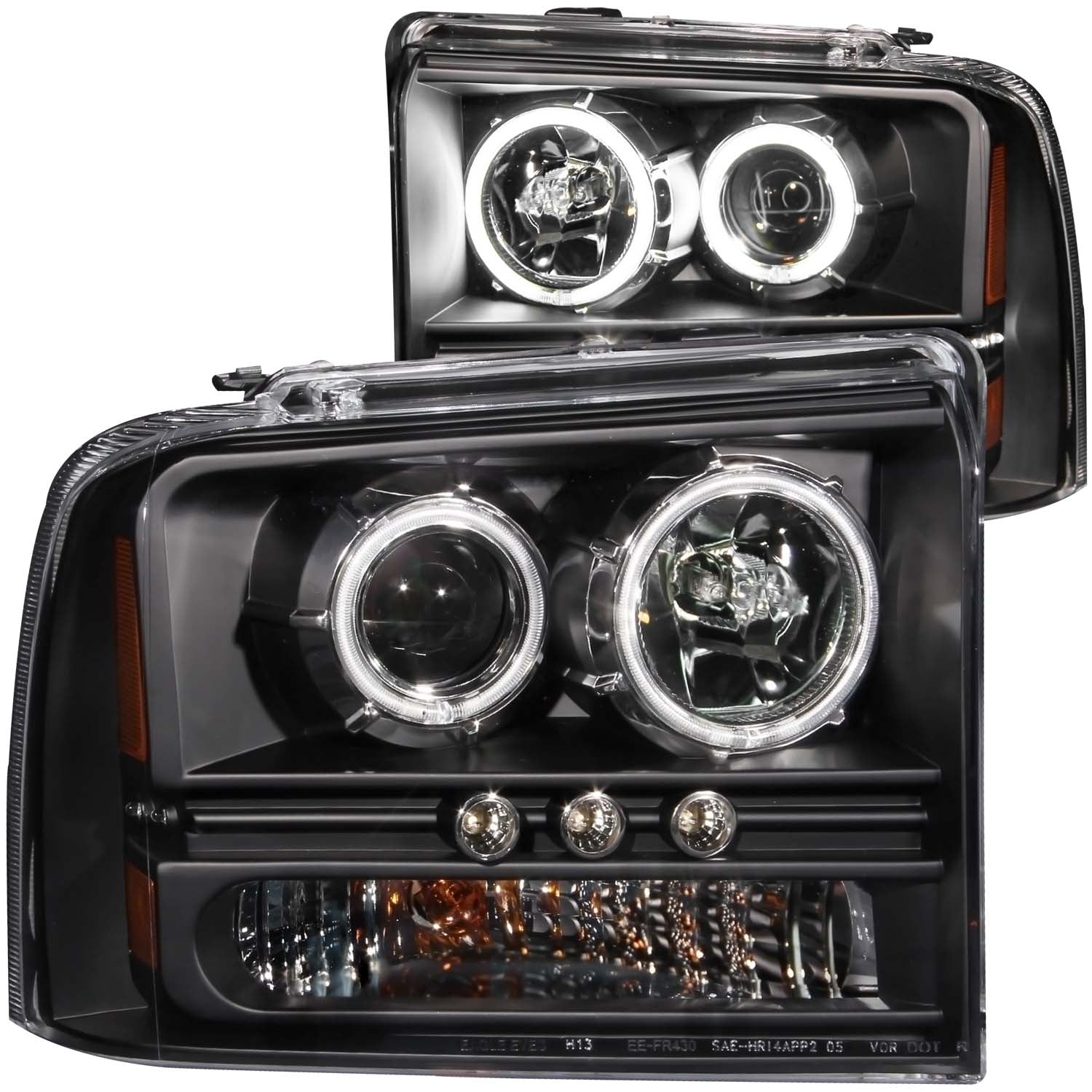 ANZO 2005-2007 Ford Excursion Projector Headlights w/ Halo Black w/ LED Strip (CCFL) 1pc - 111117 for 2005-2007 Ford F 250 - 