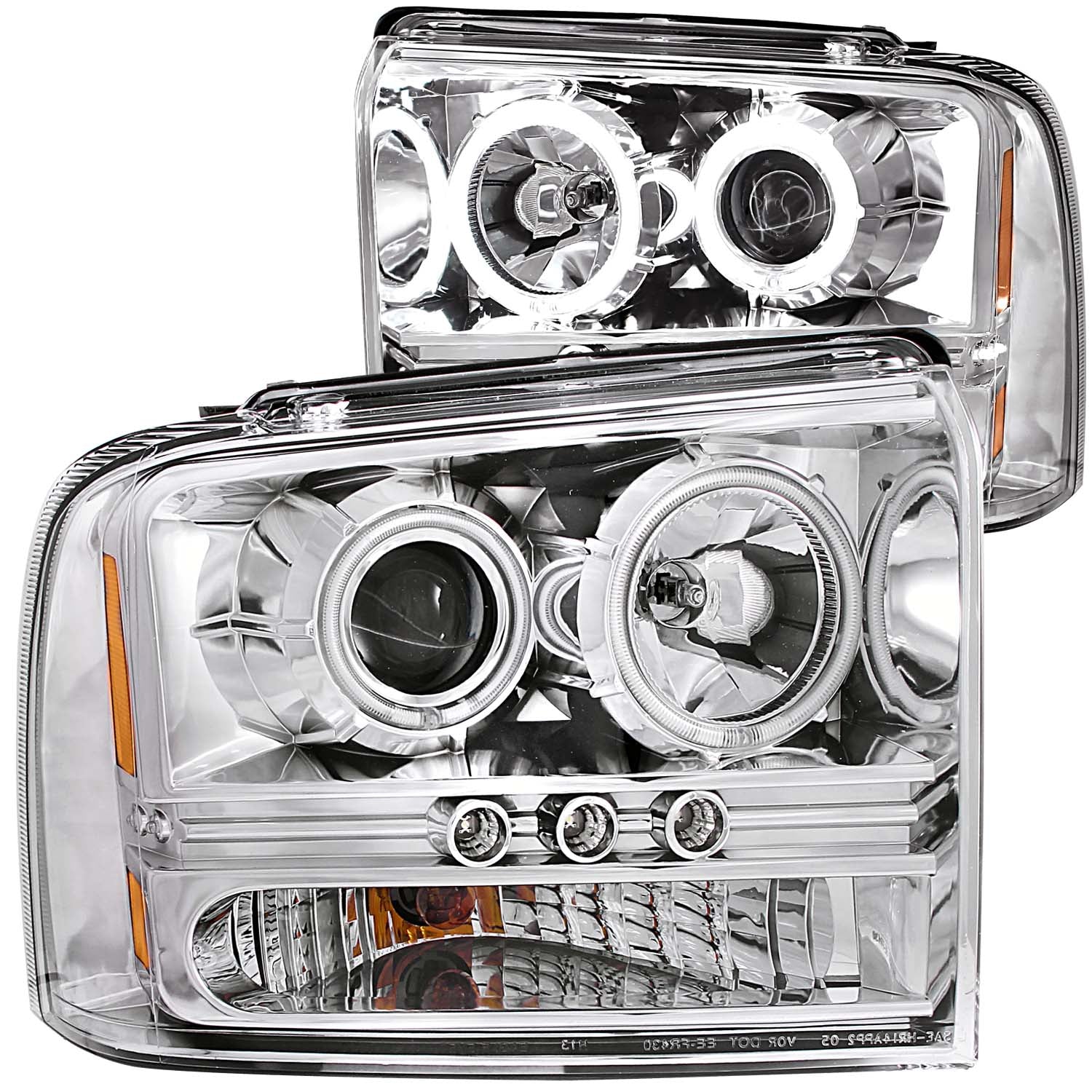 ANZO 2005-2007 Ford Excursion Projector Headlights w/ Halo Chrome w/ LED Strip (CCFL) 1pc - 111118 for 2005-2007 Ford F 250 -