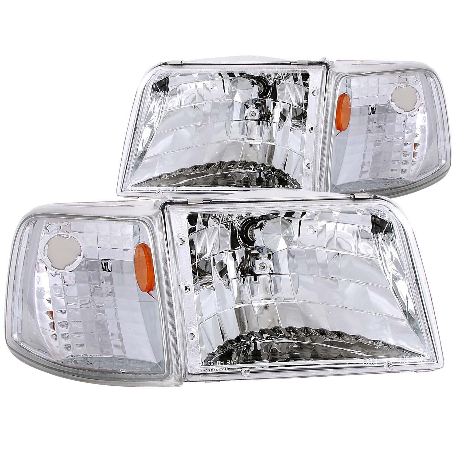 ANZO 1993-1997 Ford Ranger Crystal Headlights Chrome w/ Corner Lights 2pc - 111119 for 1993-1997 Ford Ranger - front view