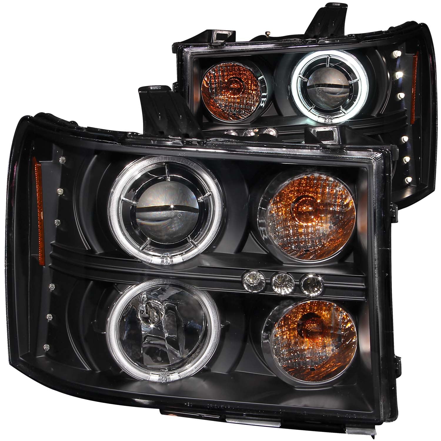 ANZO 2007-2013 Gmc Sierra 1500 Projector Headlights w/ Halo Black - 111125 for 2007-2014 GMC Sierra 2500 - front view