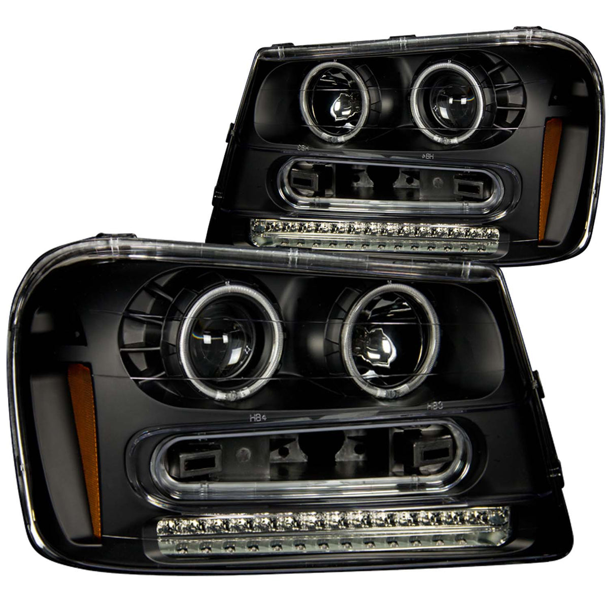 ANZO 2002-2009 Chevrolet Trailblazer Projector Headlights w/ Halo Black - 111127 for 2002-2009 Chevrolet Trailblazer - front 