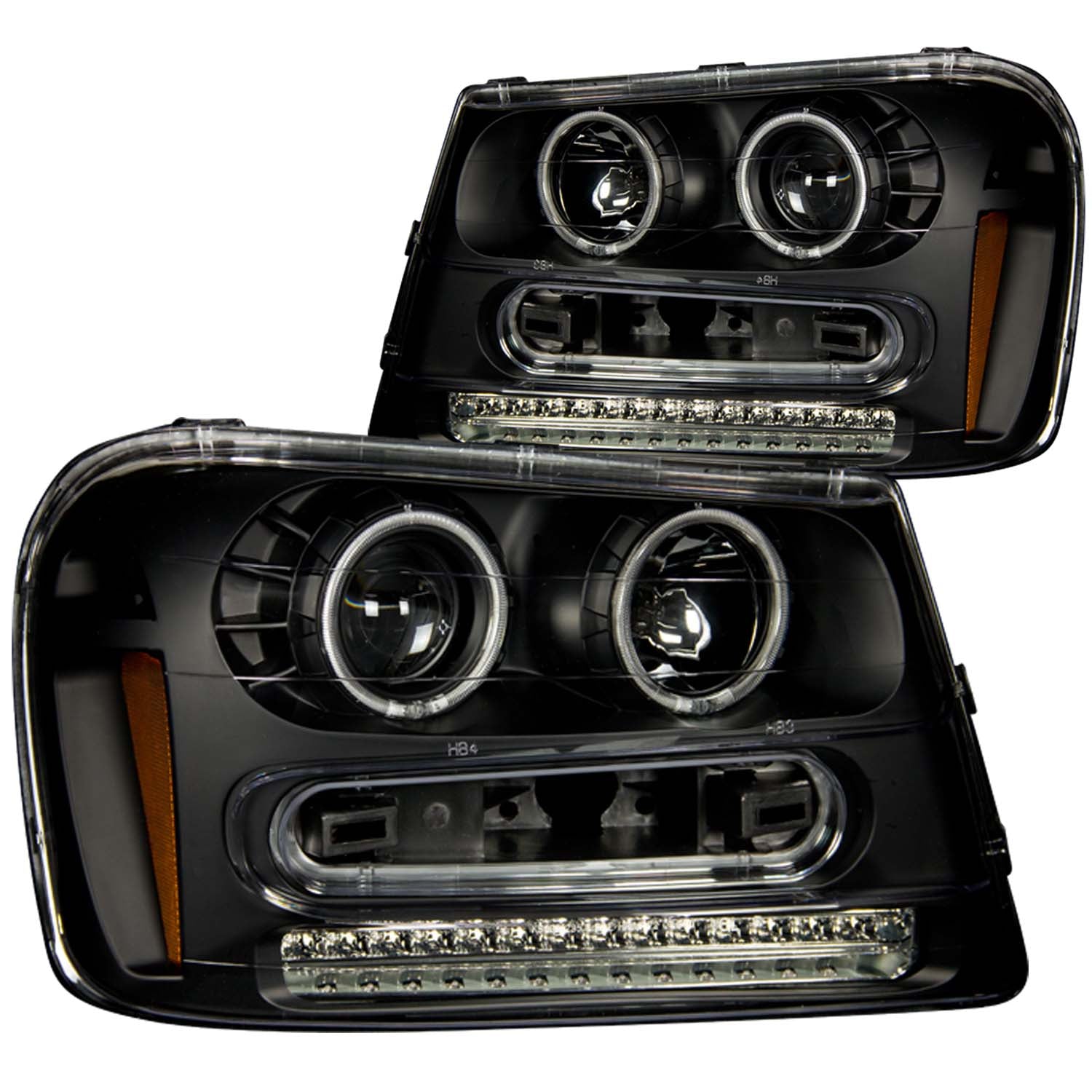 ANZO 2002-2009 Chevrolet Trailblazer Projector Headlights w/ Halo Black - 111127 for 2002-2009 Chevrolet Trailblazer - front 